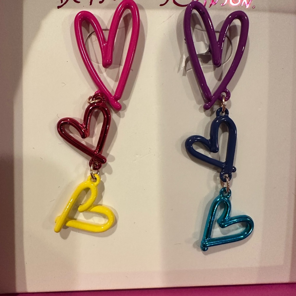 New post earrings Betsey Johnson rainbow hearts